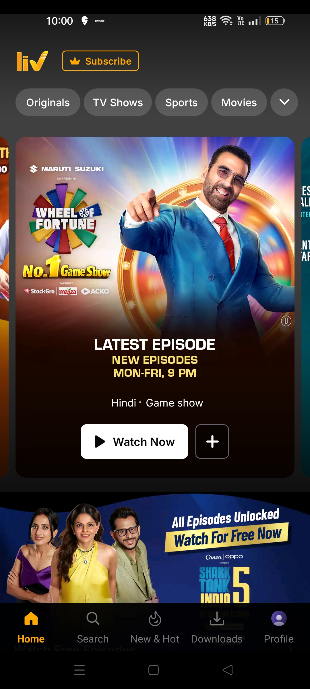 Screenshot of Sony Liv