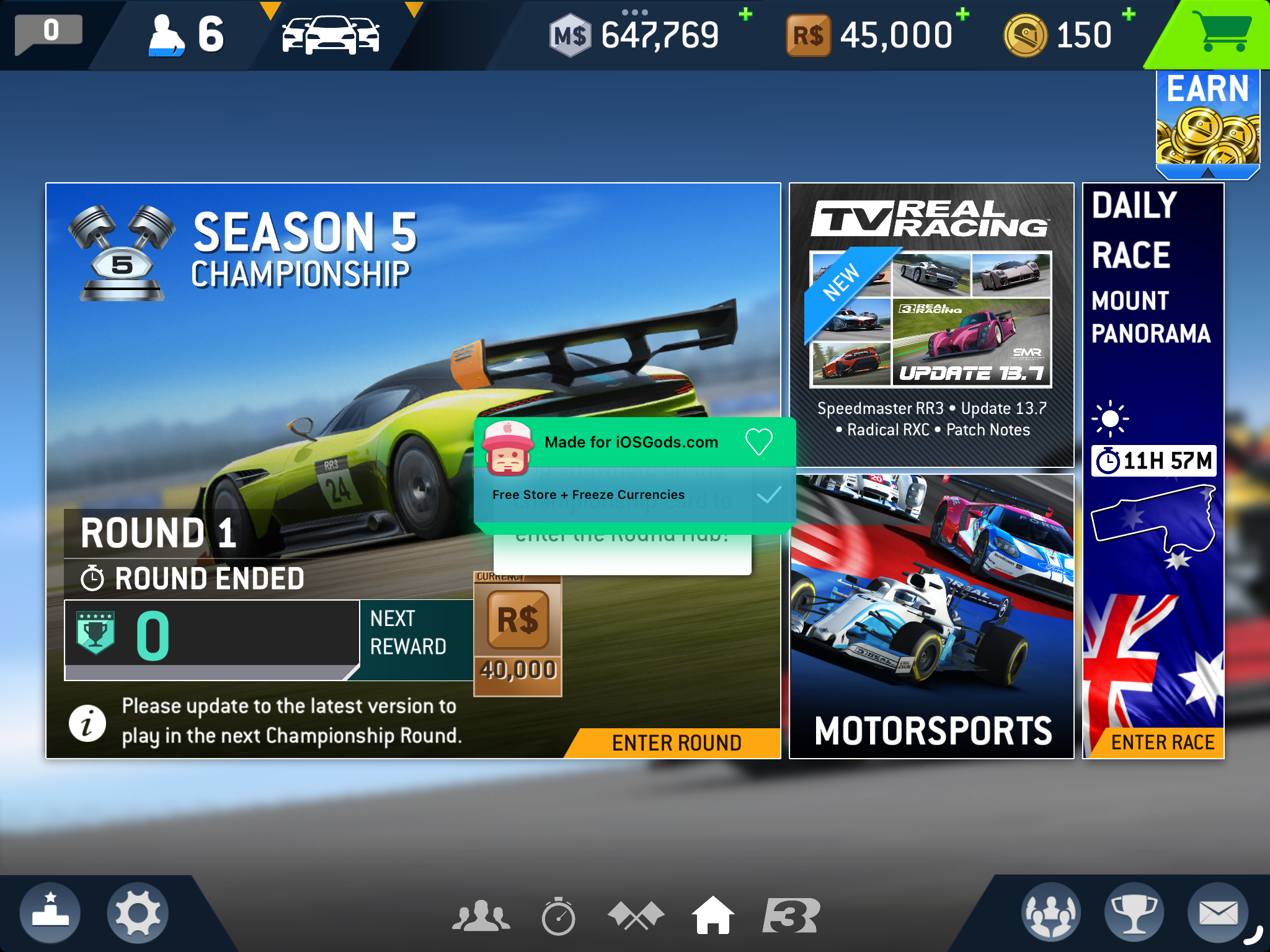Screenshot of Real Racing 3 Mod Menu